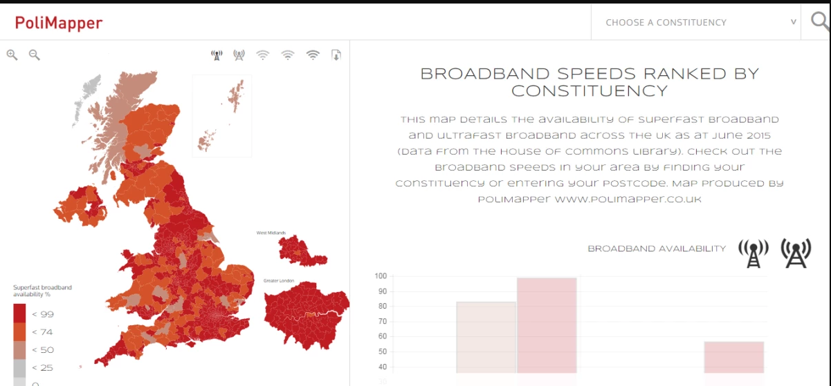 Polimapper | Broadband speeds by parliamentary constituency