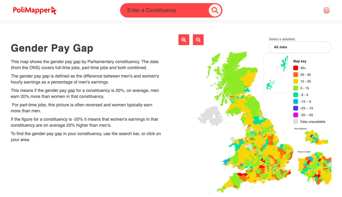 Polimapper | Gender pay gap by Parliamentary constituency